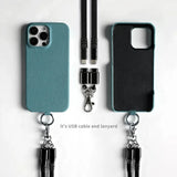 Versatile Lanyard USB Charging Cable Genuine Leather Phone Case For iPhone