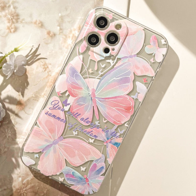 Hollow Mirror Lily of The Valley Butterfly Silicone Phone Case For iPhone