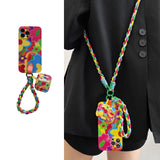 Graffiti Flower Woven Lanyard Phone Case for IPhone