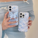 Blue Butterfly Magnetic Bracket Phone Case For iPhone