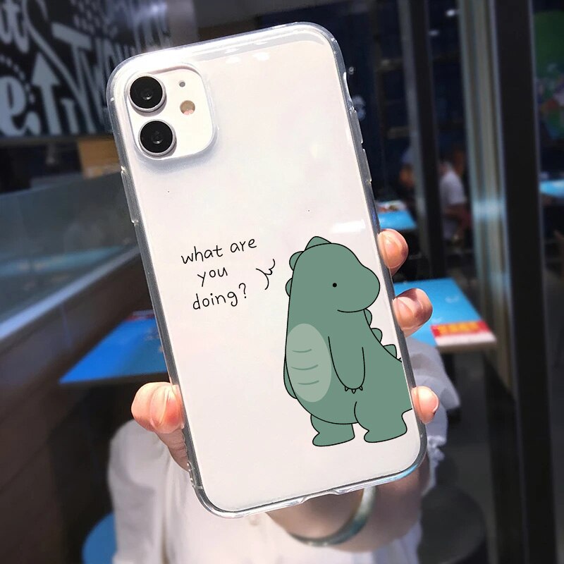 iPhone용 귀여운 만화 작은 공룡 투명 케이스 
