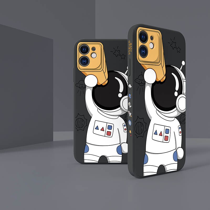 iPhone용 우주비행사 만화 액체 실리콘 케이스 