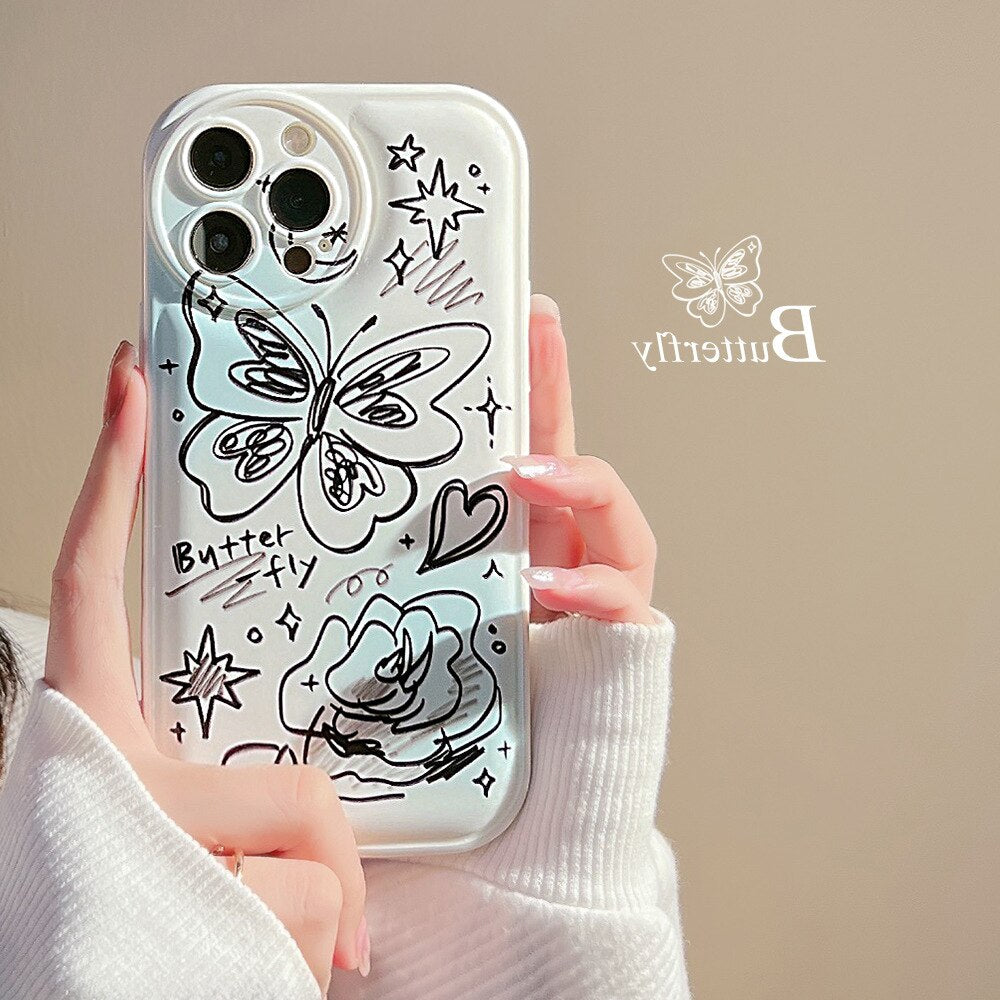 iPhone용 흰 나비 만화 실리콘 케이스 